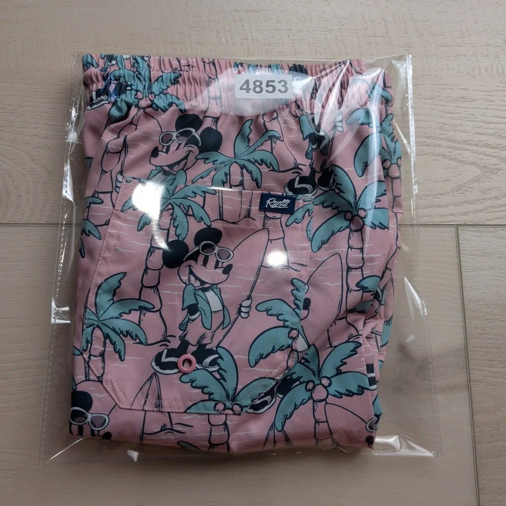 RSVLTS x Disney Mickey Mouse Swim Trunks Mens XL Pink Tropical Palm Tree Shorts
